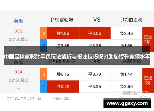 中国足球竞彩胜平负玩法解析与投注技巧探讨助您提升竞猜水平