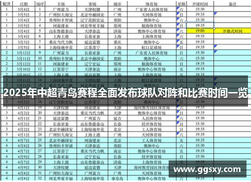 2025年中超青岛赛程全面发布球队对阵和比赛时间一览